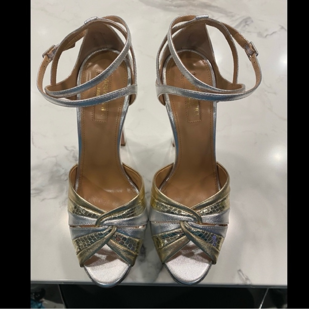 Elegant Silver and Gold Strappy Heels